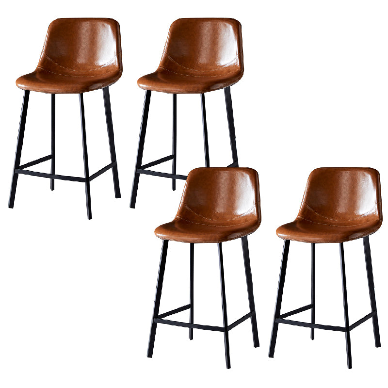 Contemporary Counter Stool Faux Leather Living Room Bar Stool with  Metal Legs