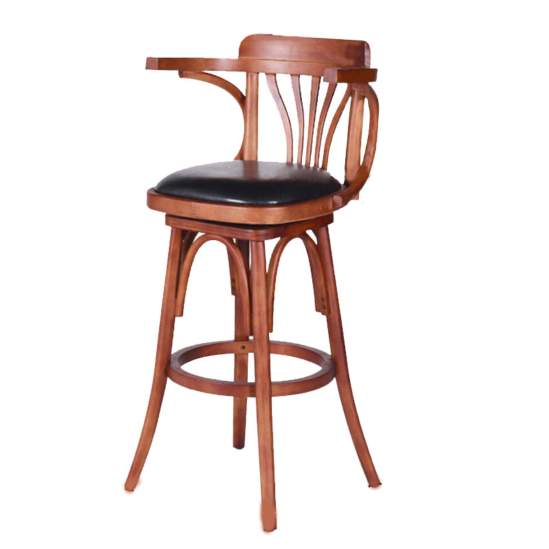 Contemporary Round Wood Bar Stool Arm Low Back Counter Stool