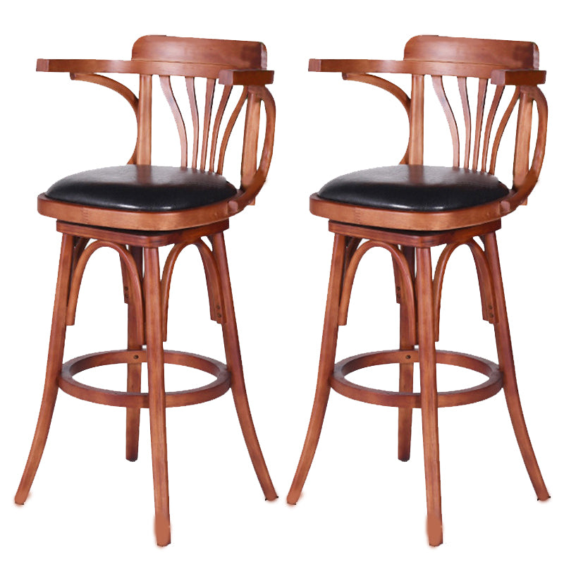 Contemporary Round Wood Bar Stool Arm Low Back Counter Stool