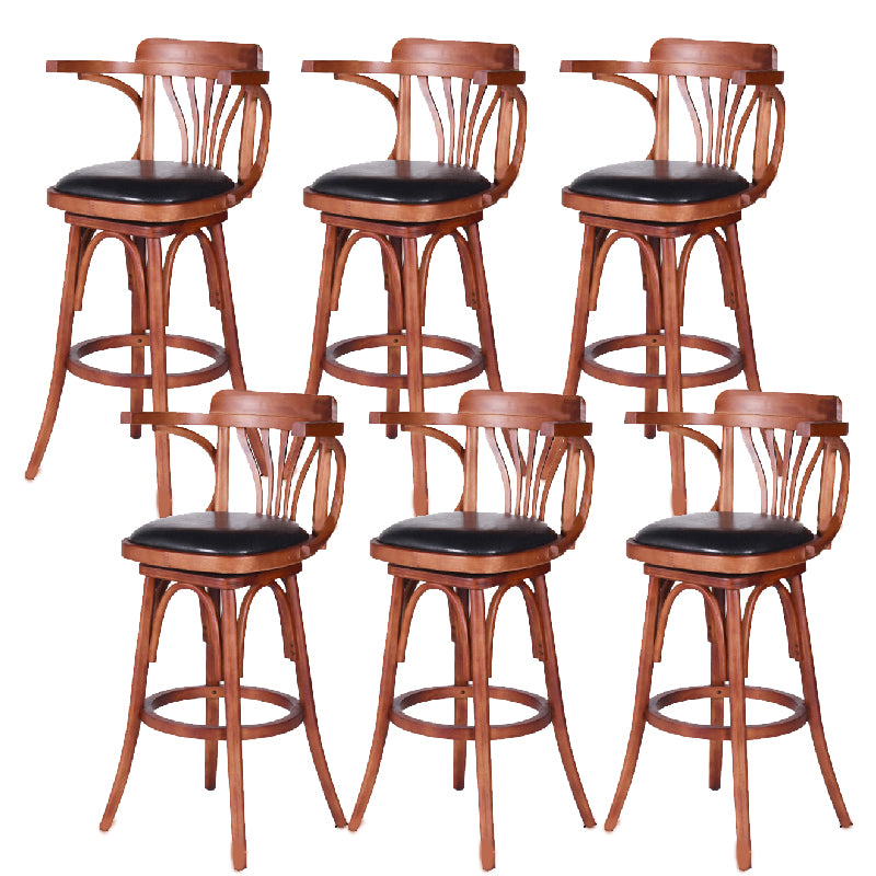 Contemporary Round Wood Bar Stool Arm Low Back Counter Stool