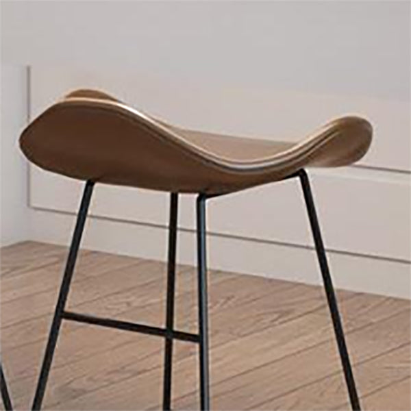 Modern Backrest Armless Counter Stool Upholstered Bar Stool with Metal Base