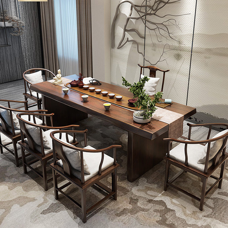 Glam Wooden Dining Rectangle Table with Wooden Legs for Kitchen