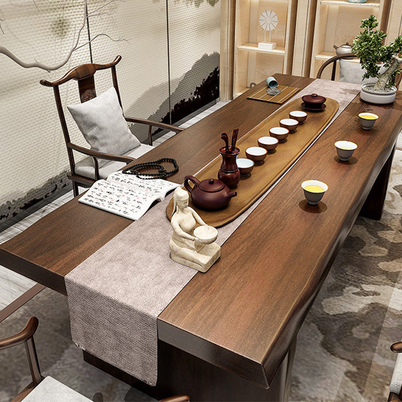 Glam Wooden Dining Rectangle Table with Wooden Legs for Kitchen