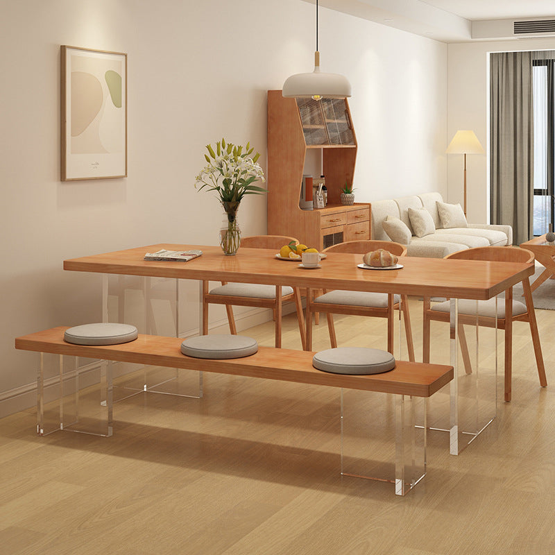 Rectangle Acrylic Base Dining Table Medieval Modern Style Wood Table for Kitchen