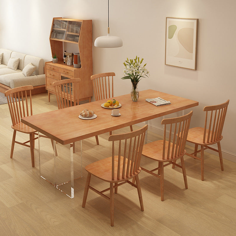 Rectangle Acrylic Base Dining Table Medieval Modern Style Wood Table for Kitchen