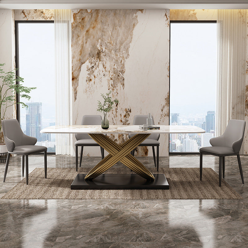 Industrial Style Sintered Stone Table Rectangle Table with Metal Legs for Home Use