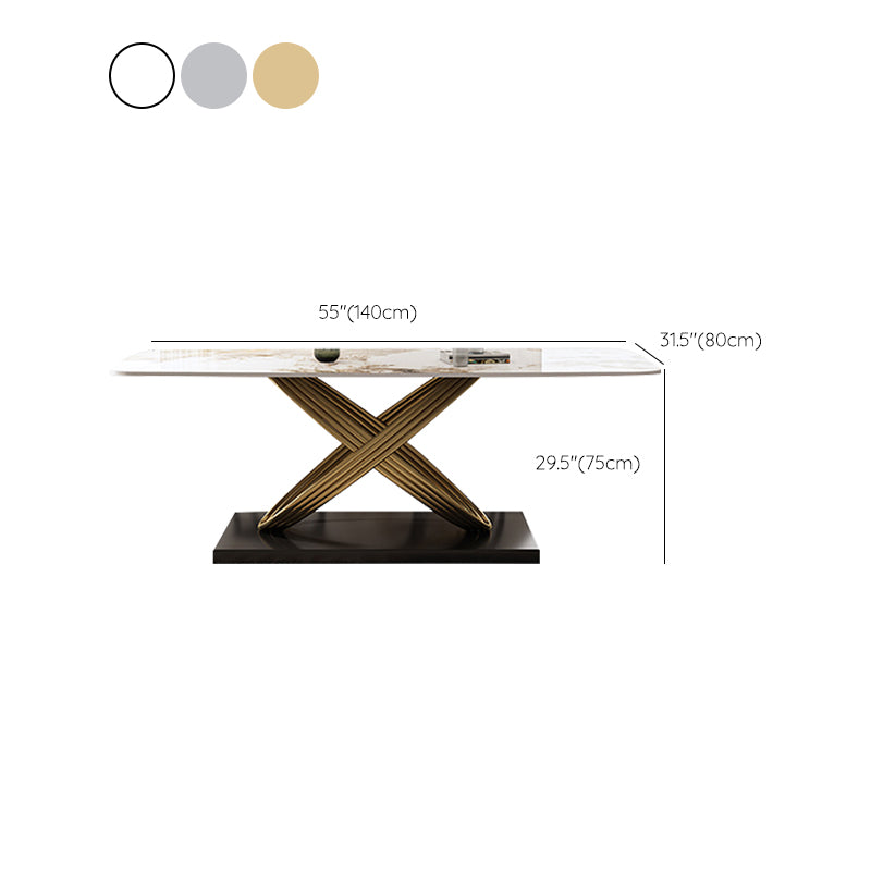 Industrial Style Sintered Stone Table Rectangle Table with Metal Legs for Home Use
