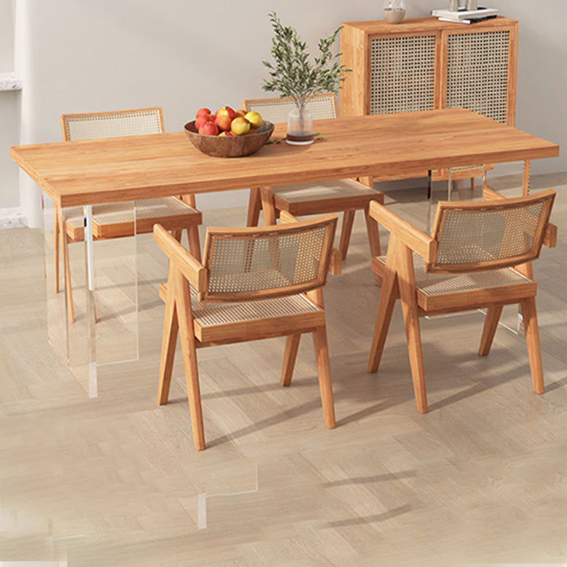 Rectangle Double Pedestal Dining Table Medieval Modern Style Wood Table for Living Room