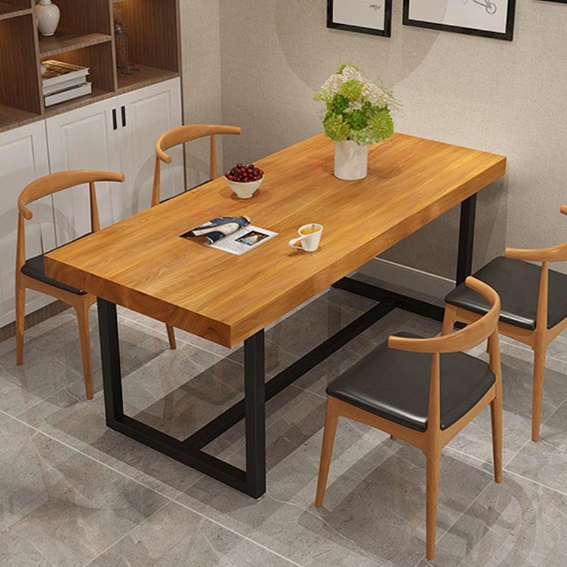 Rectangle Black Base Dining Table Modern Pine Wood Table for Dining Room
