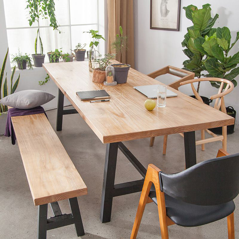 Rectangle Trestle Dining Table Modern Wood Table for Milk Tea Shop