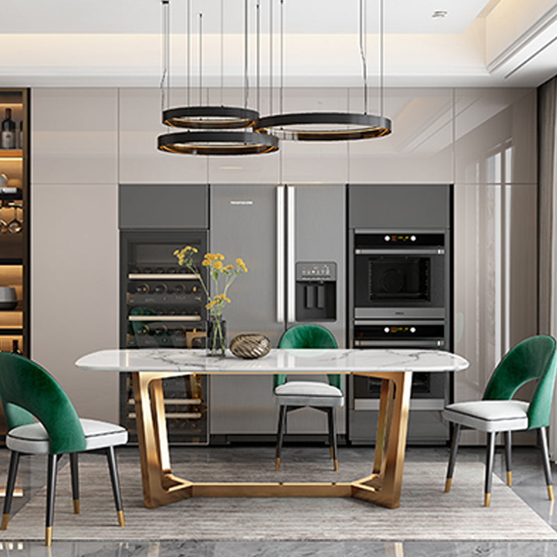 Glam Dining Faux Marble Table Rectangle Table with Metal Legs for Kitchen