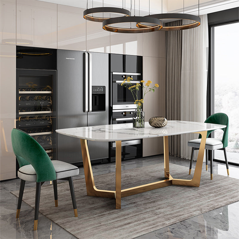 Glam Dining Faux Marble Table Rectangle Table with Metal Legs for Kitchen