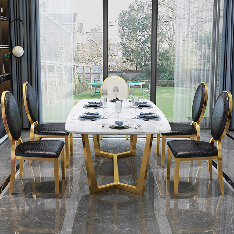 Glam Dining Faux Marble Table Rectangle Table with Metal Legs for Kitchen