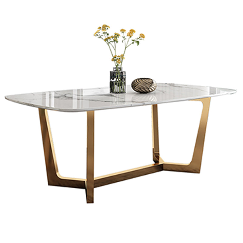 Glam Dining Faux Marble Table Rectangle Table with Metal Legs for Kitchen