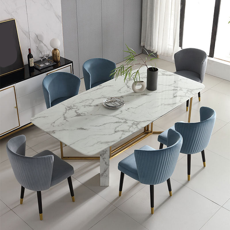 Glam Style Faux Marble Table Dining Rectangle Table with Metal Legs for Kitchen