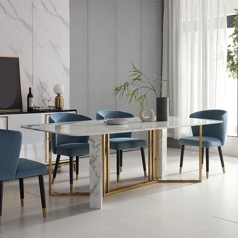 Glam Style Faux Marble Table Dining Rectangle Table with Metal Legs for Kitchen