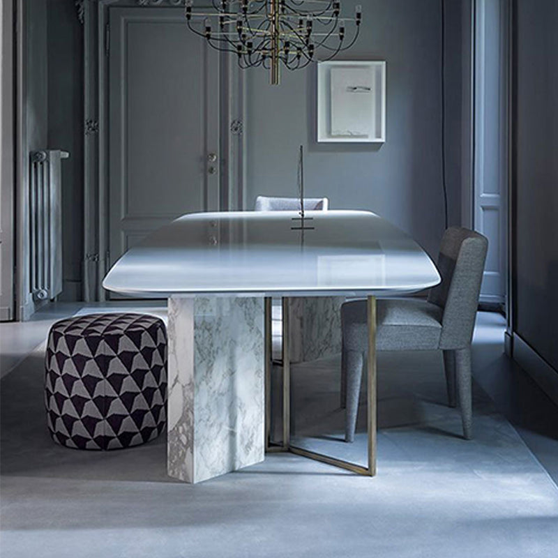 Glam Style Faux Marble Table Dining Rectangle Table with Metal Legs for Kitchen