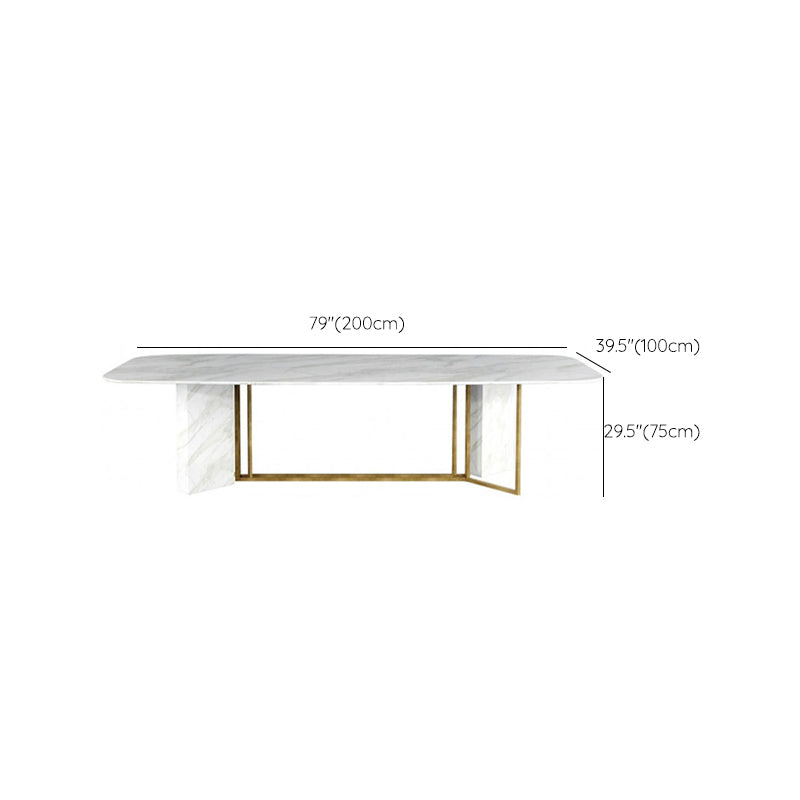 Glam Style Faux Marble Table Dining Rectangle Table with Metal Legs for Kitchen