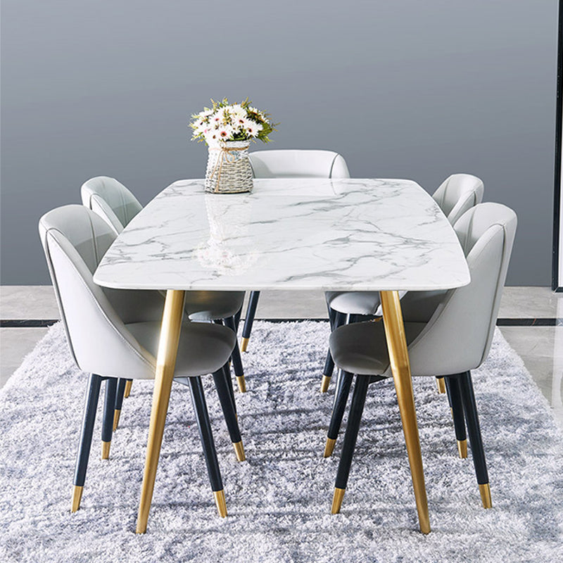 Glam Style Faux Marble Table Dining Rectangle Table with Metal Legs for Home Use