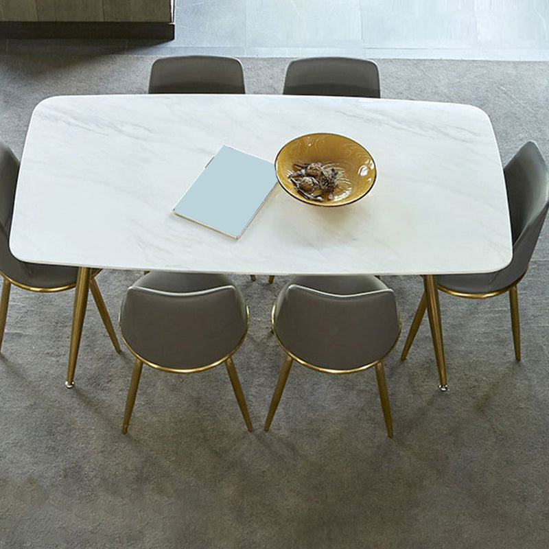 Glam Style Faux Marble Table Dining Rectangle Table with Metal Legs for Home Use