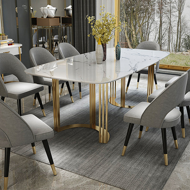 Glam Style Stone Table Dining Rectangle Table with Metal Legs for Home Use