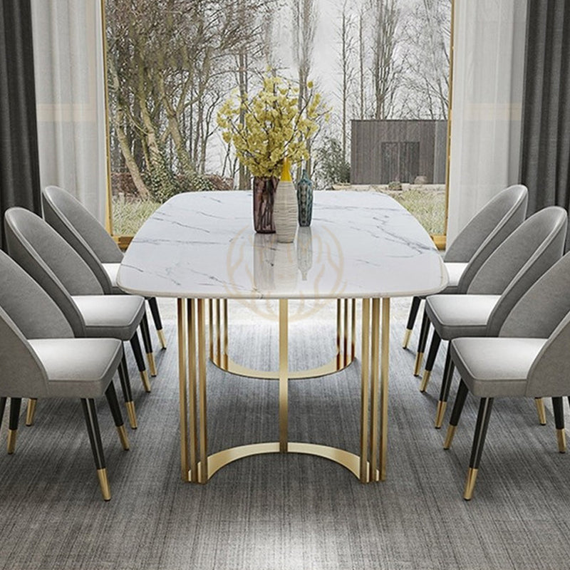 Glam Style Stone Table Dining Rectangle Table with Metal Legs for Home Use