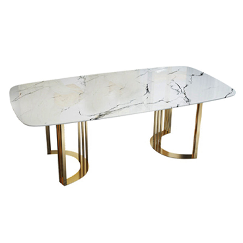 Glam Style Stone Table Dining Rectangle Table with Metal Legs for Home Use