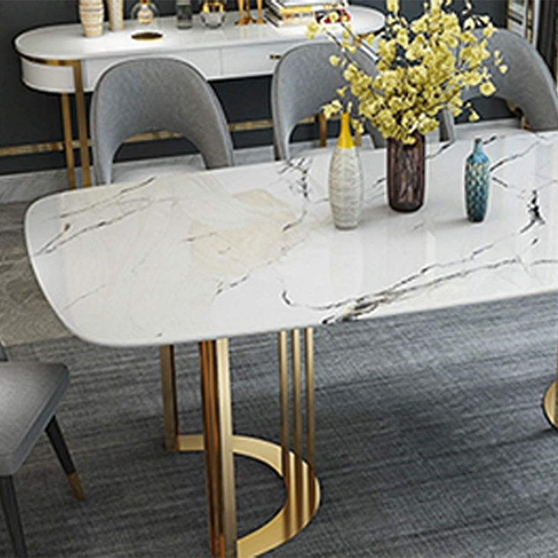 Glam Style Stone Table Dining Rectangle Table with Metal Legs for Home Use