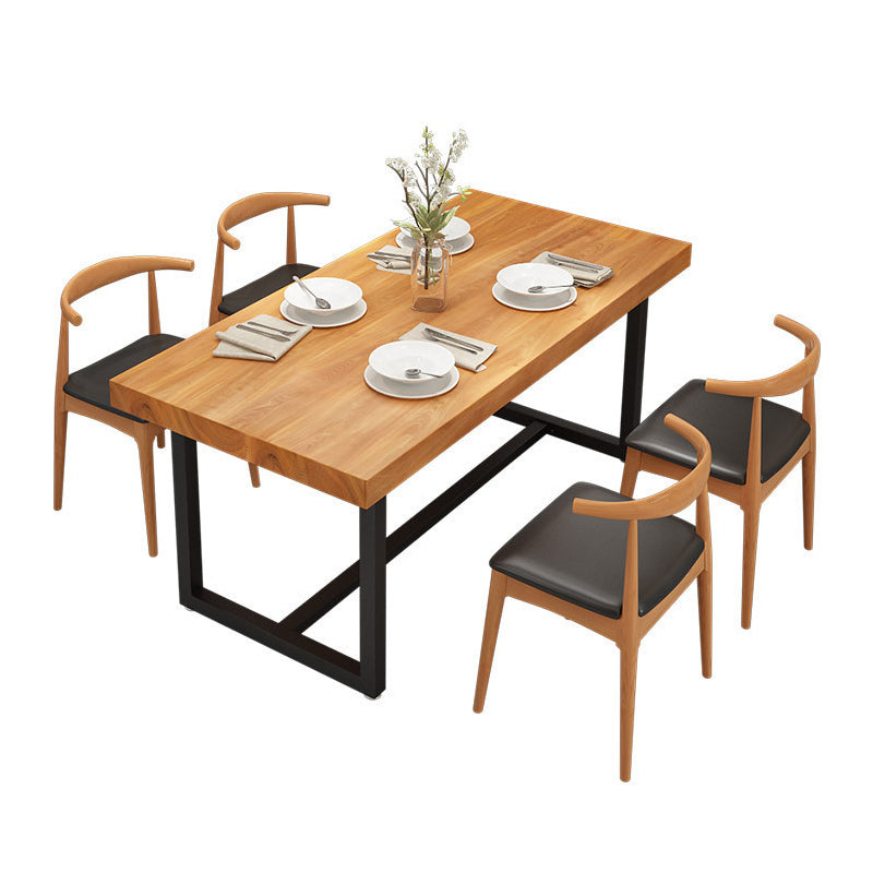 Rectangle Black Base Dining Table Modern Pine Wood Table for Kitchen