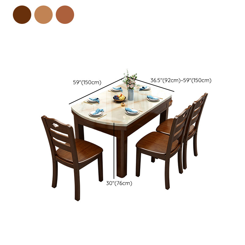 Round Stone Top Dining Table Drop-Leaf Dinner Room Kitchen Table with Wood Base