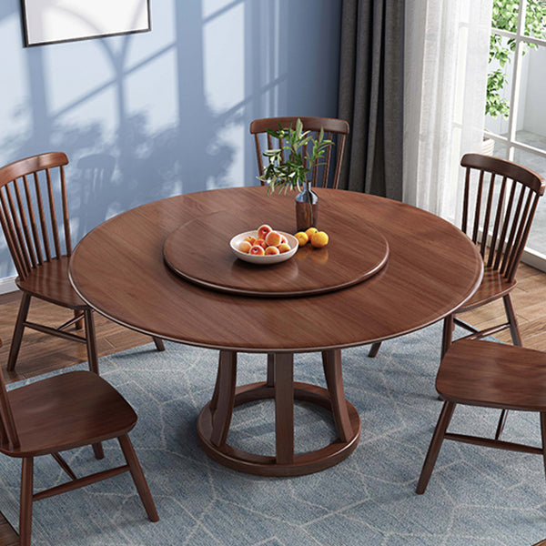 Round Table Solid Wood Table with Turntable for Home and Kitchen