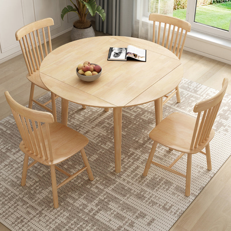 Round Home Kitchen Dinner Furniture Drop Leaf Rubberwood Solid Wood Dining Table