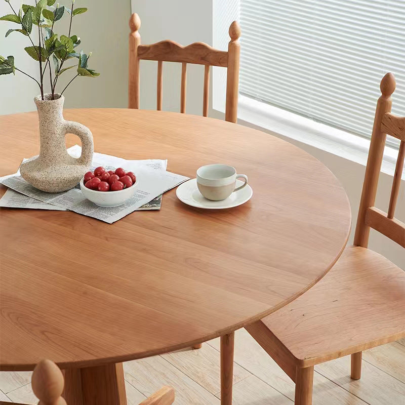 Round Wooden Dining Table Natural Home Kitchen Desk with Pedestal Base
