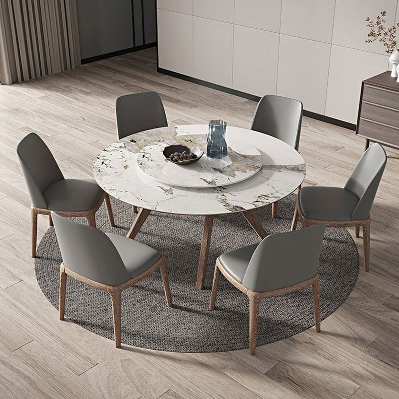 White Sintered Stone Top Table Round Home Kitchen Dinner with Natural Legs