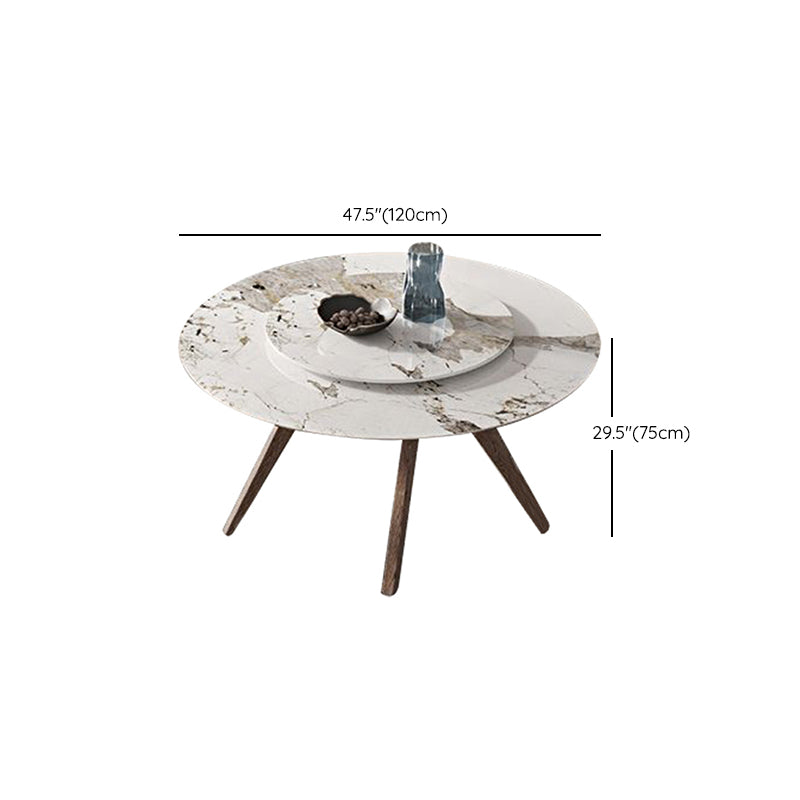 White Sintered Stone Top Table Round Home Kitchen Dinner with Natural Legs