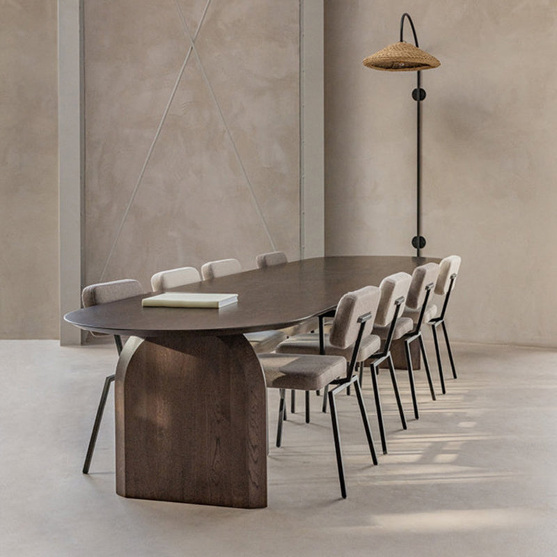 Brown Solid Wood Table Double Pedestal Oval Dinner Room Kitchen Table