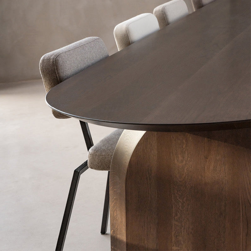 Brown Solid Wood Table Double Pedestal Oval Dinner Room Kitchen Table