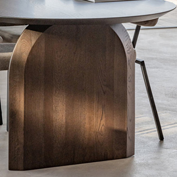 Brown Solid Wood Table Double Pedestal Oval Dinner Room Kitchen Table