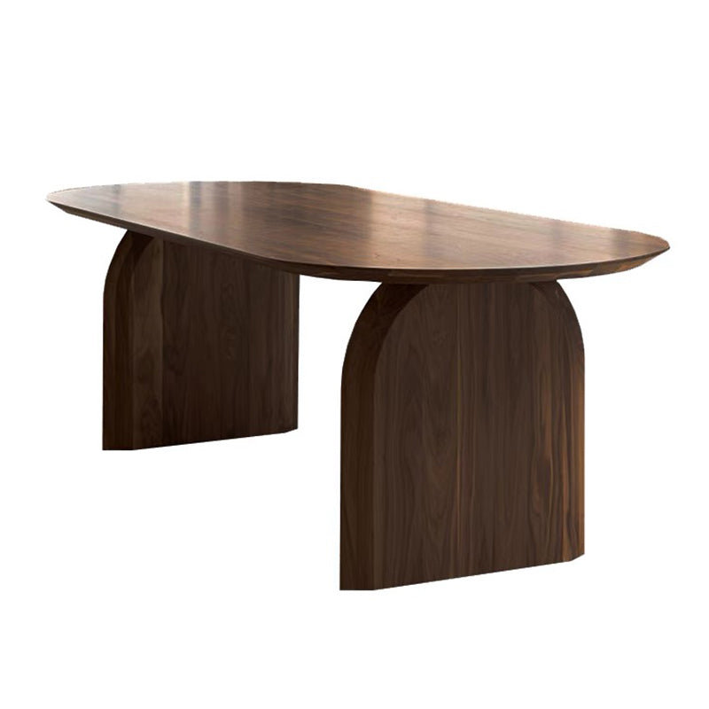 Brown Solid Wood Table Double Pedestal Oval Dinner Room Kitchen Table