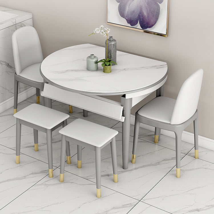 Slate and Wood Table Contemporary Retractable Round Dining Table
