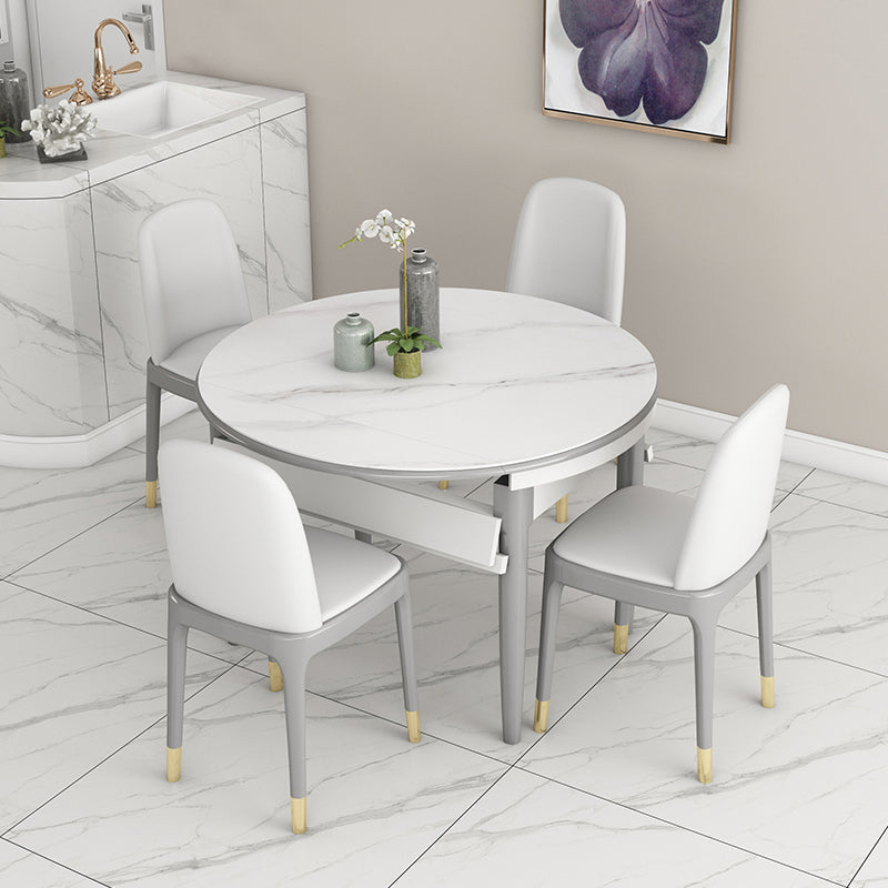 Slate and Wood Table Contemporary Retractable Round Dining Table