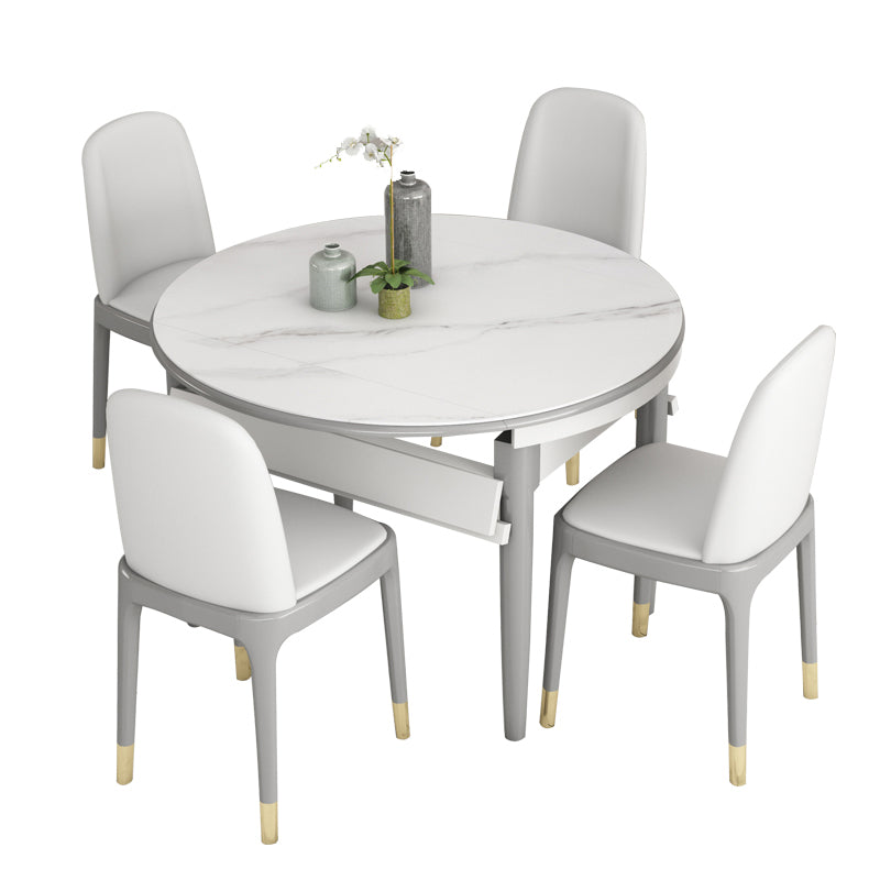 Slate and Wood Table Contemporary Retractable Round Dining Table