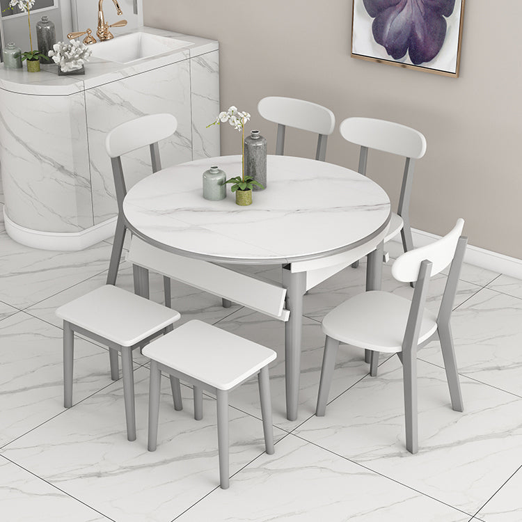 Slate and Wood Table Contemporary Retractable Round Dining Table