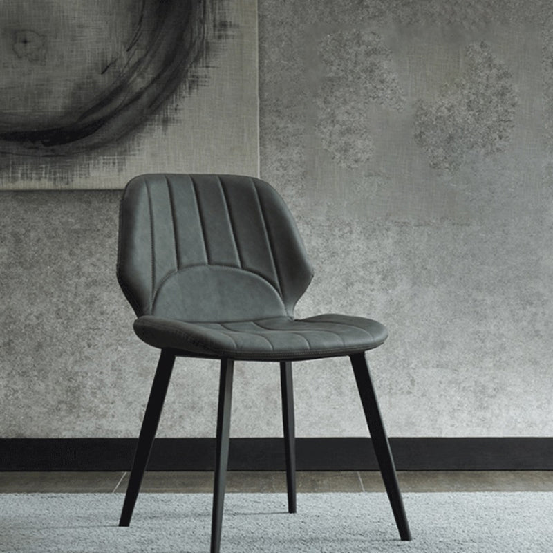 Faux Leather Kitchen Dining Chair Metal Base Armless Chair in Grey