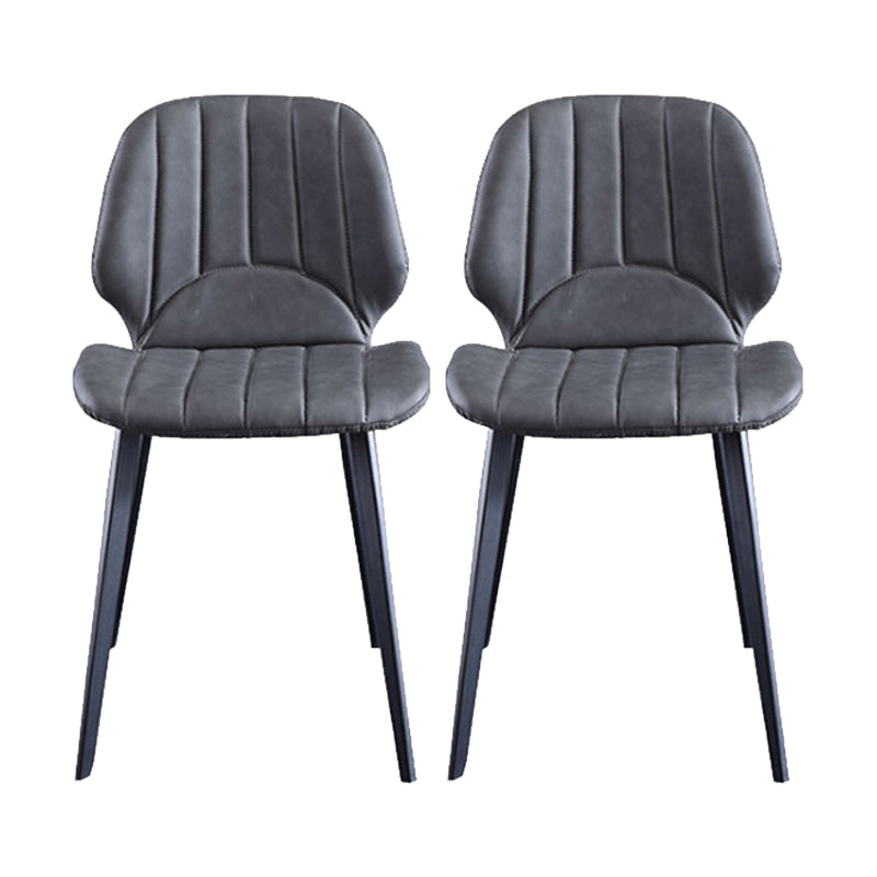 Faux Leather Kitchen Dining Chair Metal Base Armless Chair in Grey