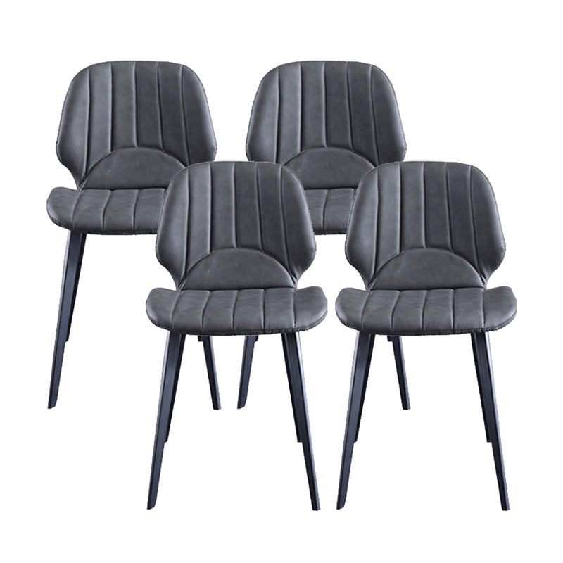 Faux Leather Kitchen Dining Chair Metal Base Armless Chair in Grey
