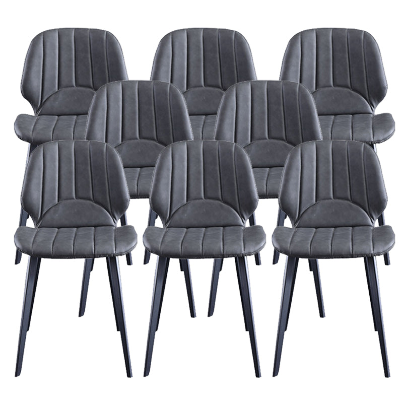 Faux Leather Kitchen Dining Chair Metal Base Armless Chair in Grey