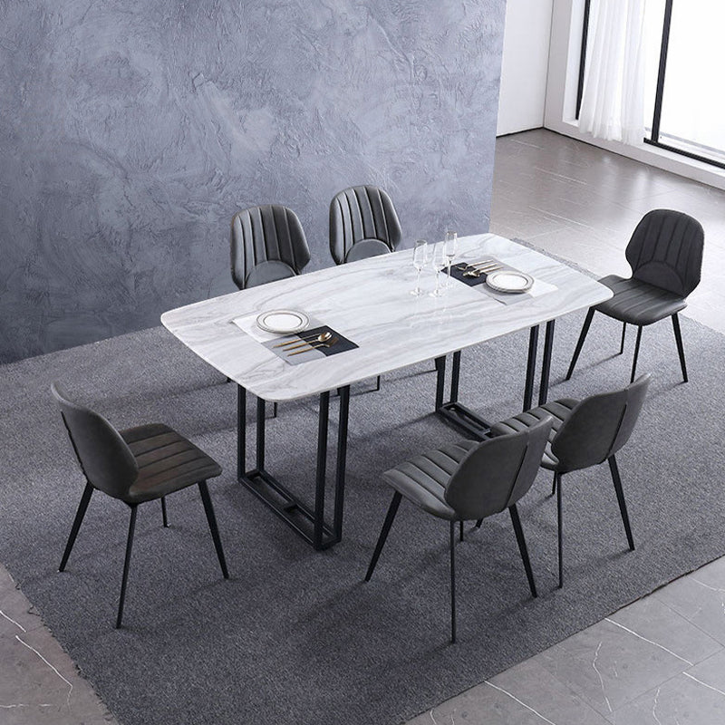 Faux Leather Kitchen Dining Chair Metal Base Armless Chair in Grey