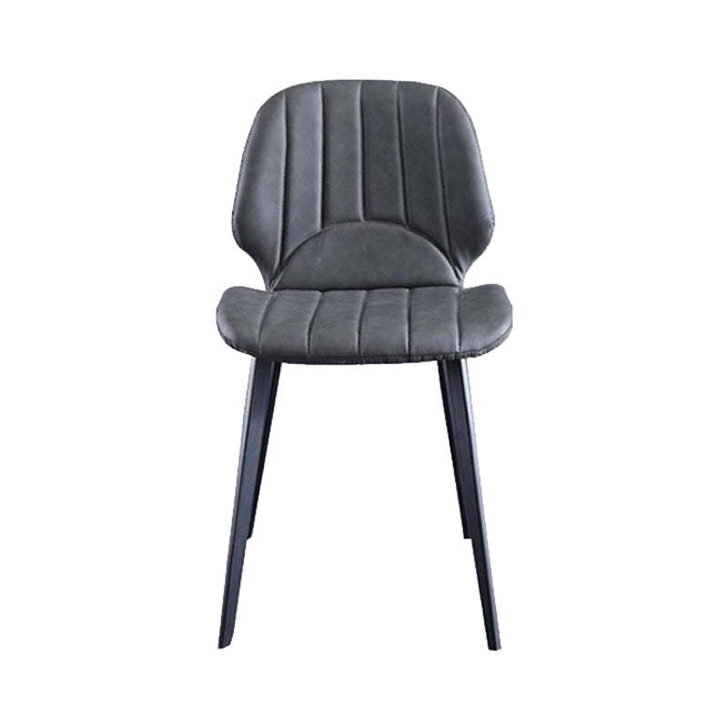 Faux Leather Kitchen Dining Chair Metal Base Armless Chair in Grey