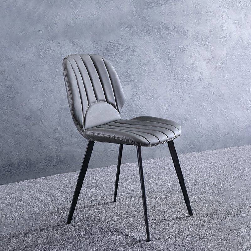 Faux Leather Kitchen Dining Chair Metal Base Armless Chair in Grey